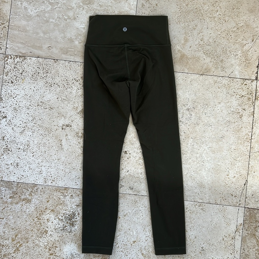 Lululemon Olive Green Luon High Waist Leggings Pants Crop Gym Sz 4 - Picture 7 of 7